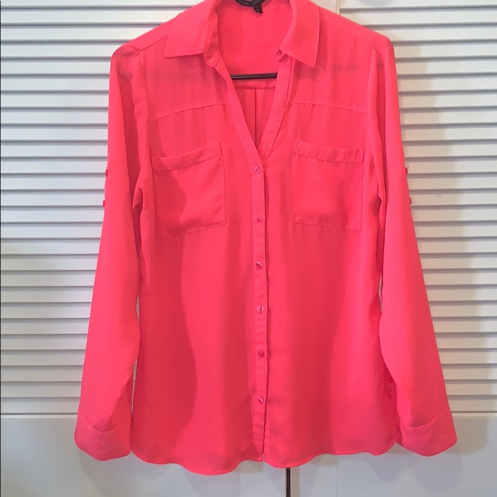 Express Portofino Button Down Hot Pink